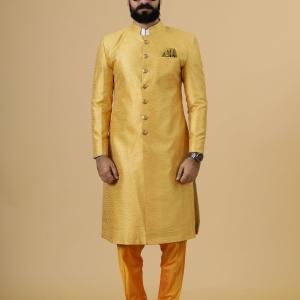 Stunning Yellow Sequin Embroidered Achkan for Men | Father Son Combo | Perfect for Grooms